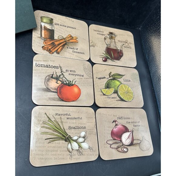 Jason 6 pc Coasters Recipe Delight Cork backed Bar Cocktail Drink Coasters Boxed - Picture 1 of 8